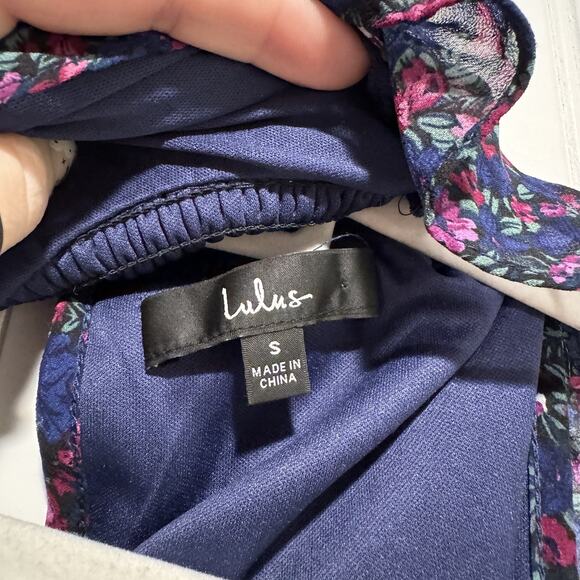 Lulus Evalina Blue Floral Mock Neck Midi Dress Size Small - Picture 6 of 8